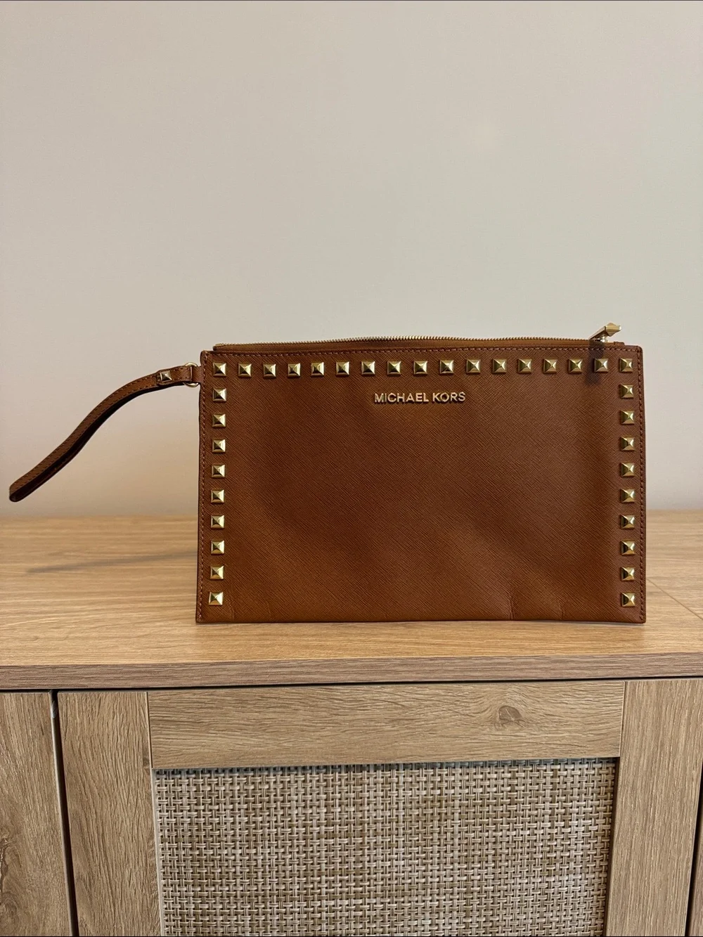 NWOT Michael Kors Chestnut Leather Studded Wristlet